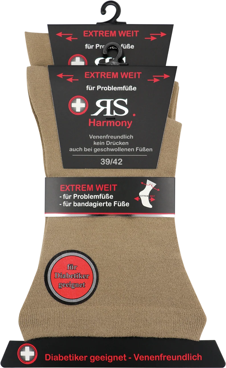 2-10 Paar RS Harmony Diabetiker Socken aus Baumwolle ohne Gummi extrem weit