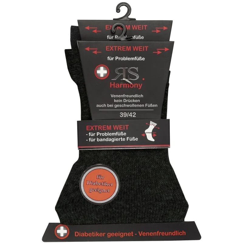 2-10 Paar RS Harmony Diabetiker Socken aus Baumwolle ohne Gummi extrem weit