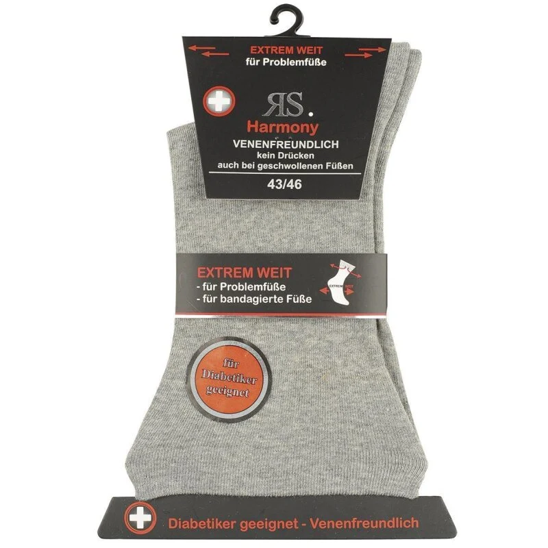 2-10 Paar RS Harmony Diabetiker Socken aus Baumwolle ohne Gummi extrem weit