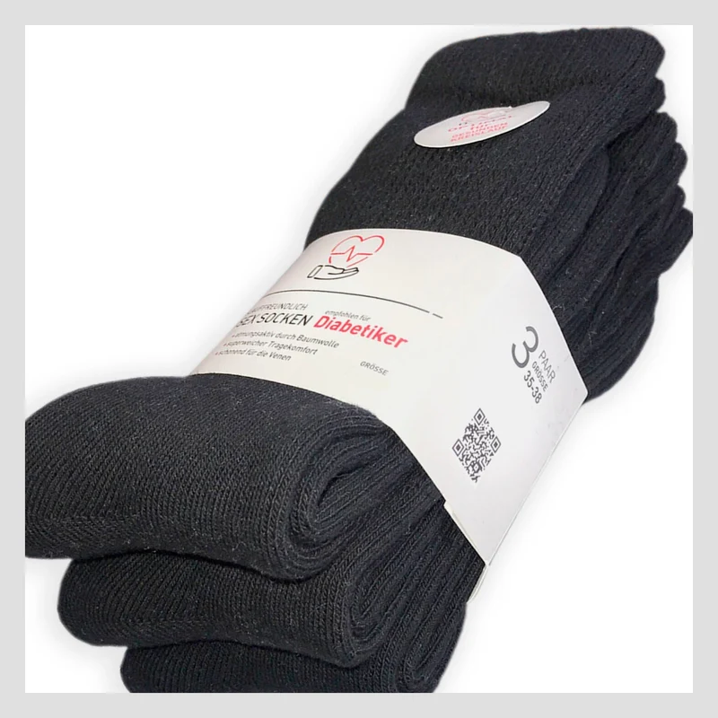Für Diabetiker entwickelte Normalschaft Socken schwarz oder weiß 3 oder 6 Paar