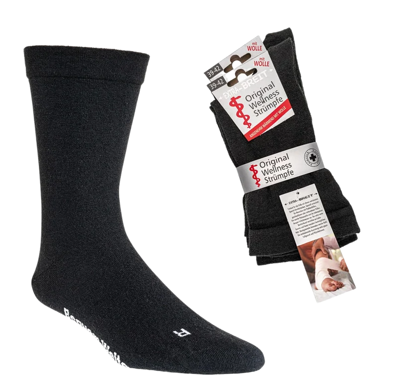 Extra breite Wollsocken für empfindliche und verbundene Füße