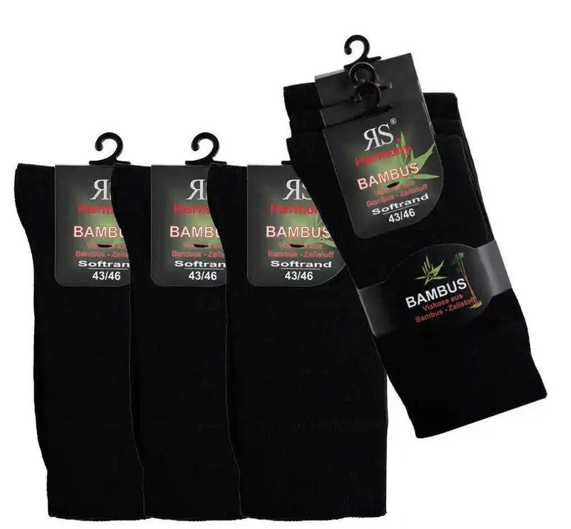 Schwarze Bambus Viskose Socken mit Softrand im Mehrpack 3-15 Paar