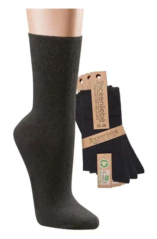 Schwarze Wellnesssocken aus Bio Baumwolle mit recycelten PET Flaschen im 3er Bündel
