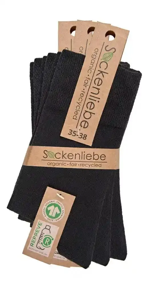 Schwarze Wellnesssocken aus Bio Baumwolle mit recycelten PET Flaschen im 3er Bündel