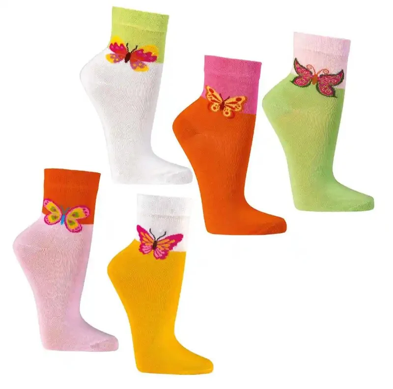 Damen Kurzschaftsocken aus Baumwolle mit Schmetterlingsmotiv 2 | 4 Paar