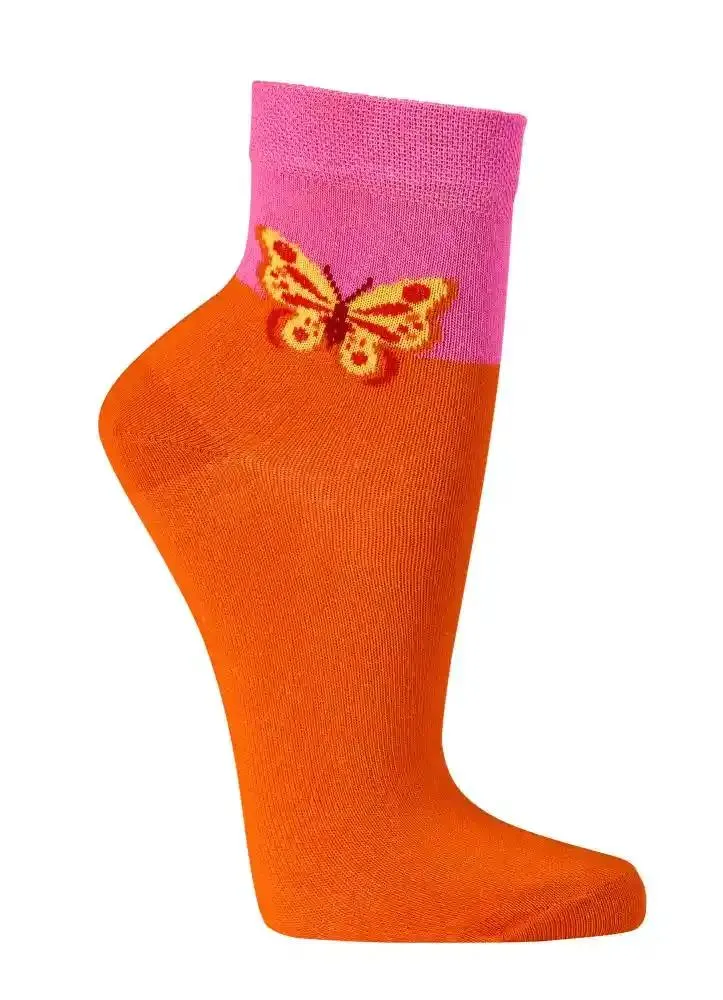 Damen Kurzschaftsocken aus Baumwolle mit Schmetterlingsmotiv 2 | 4 Paar