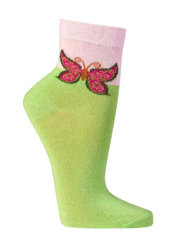Damen Kurzschaftsocken aus Baumwolle mit Schmetterlingsmotiv 2 | 4 Paar