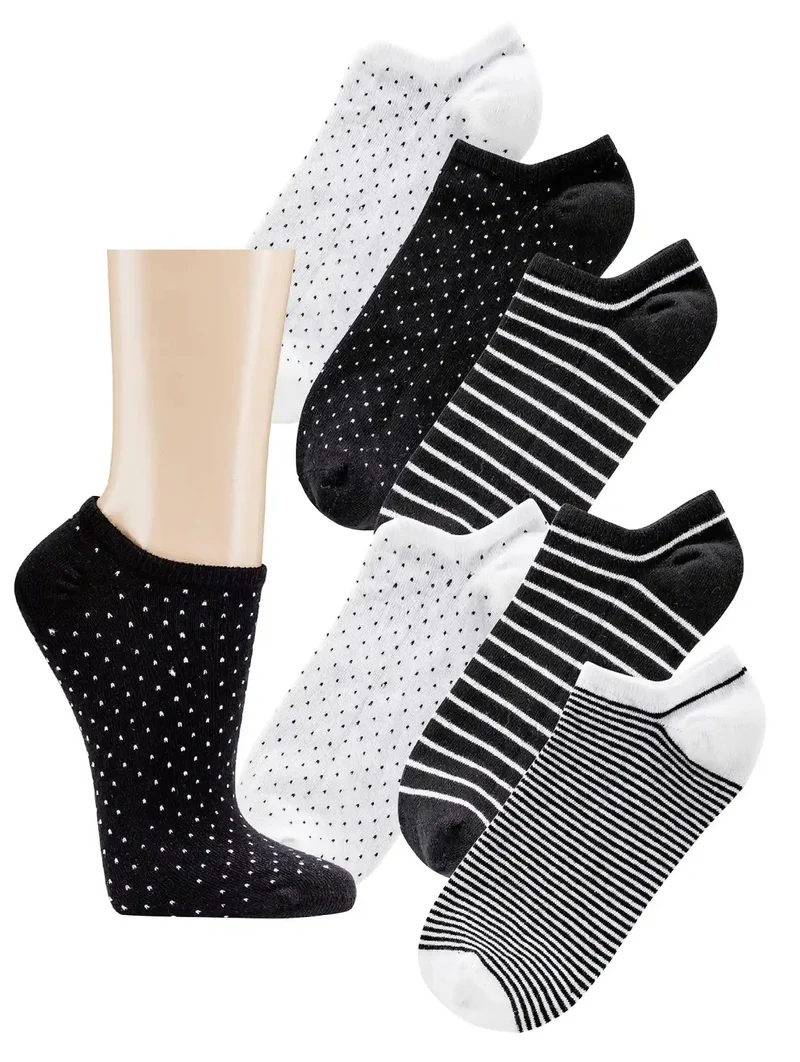 Sneaker Socken Damen black&white aus gekämmter Baumwolle mit Muster Mix 3 Paar