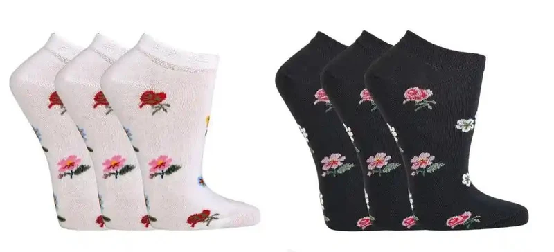 Sneaker Socken mit Blumenmotiv aus gekämmter Baumwolle 3 Paar