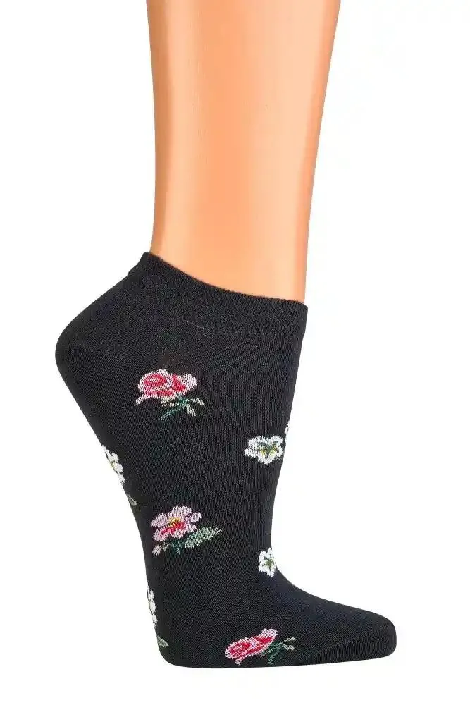 Sneaker Socken mit Blumenmotiv aus gekämmter Baumwolle 3 Paar