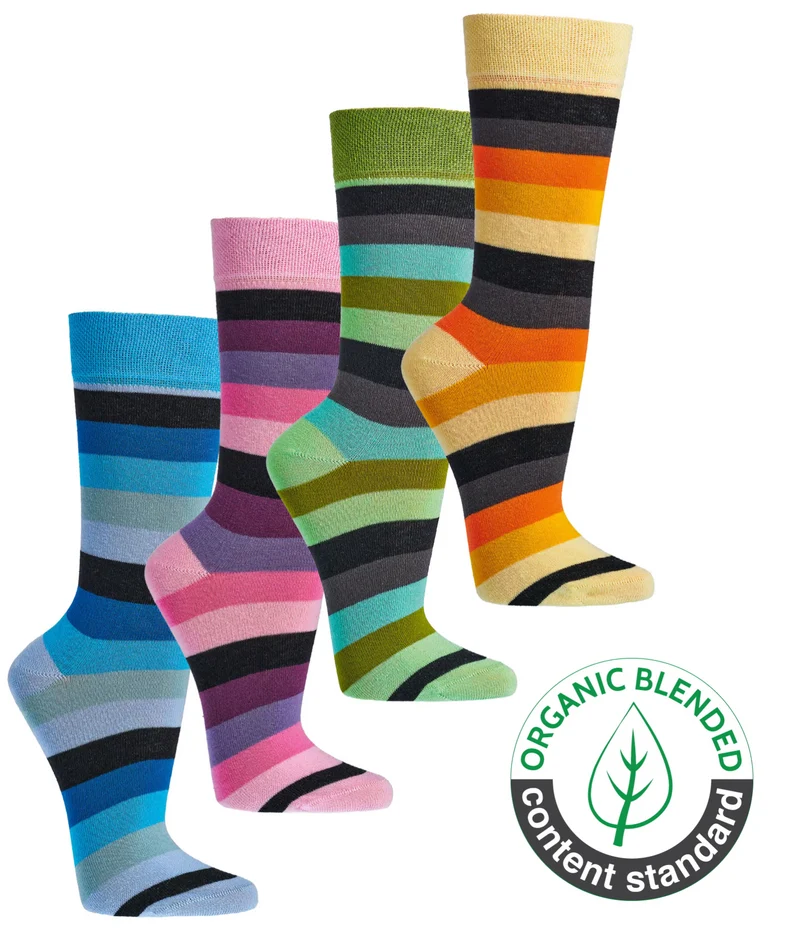 Bunte Bio Baumwoll Socken mit Blockstreifen 2 Paar oder 4 Paar