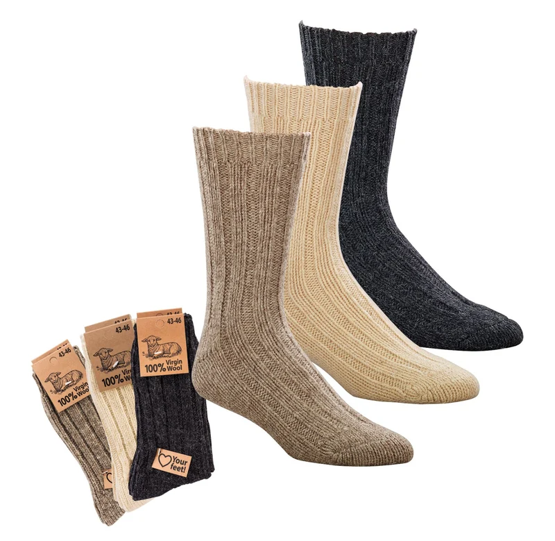 Wollsocken aus 100% Schafwolle Virgin Wool im Grobstrick 2 Paar