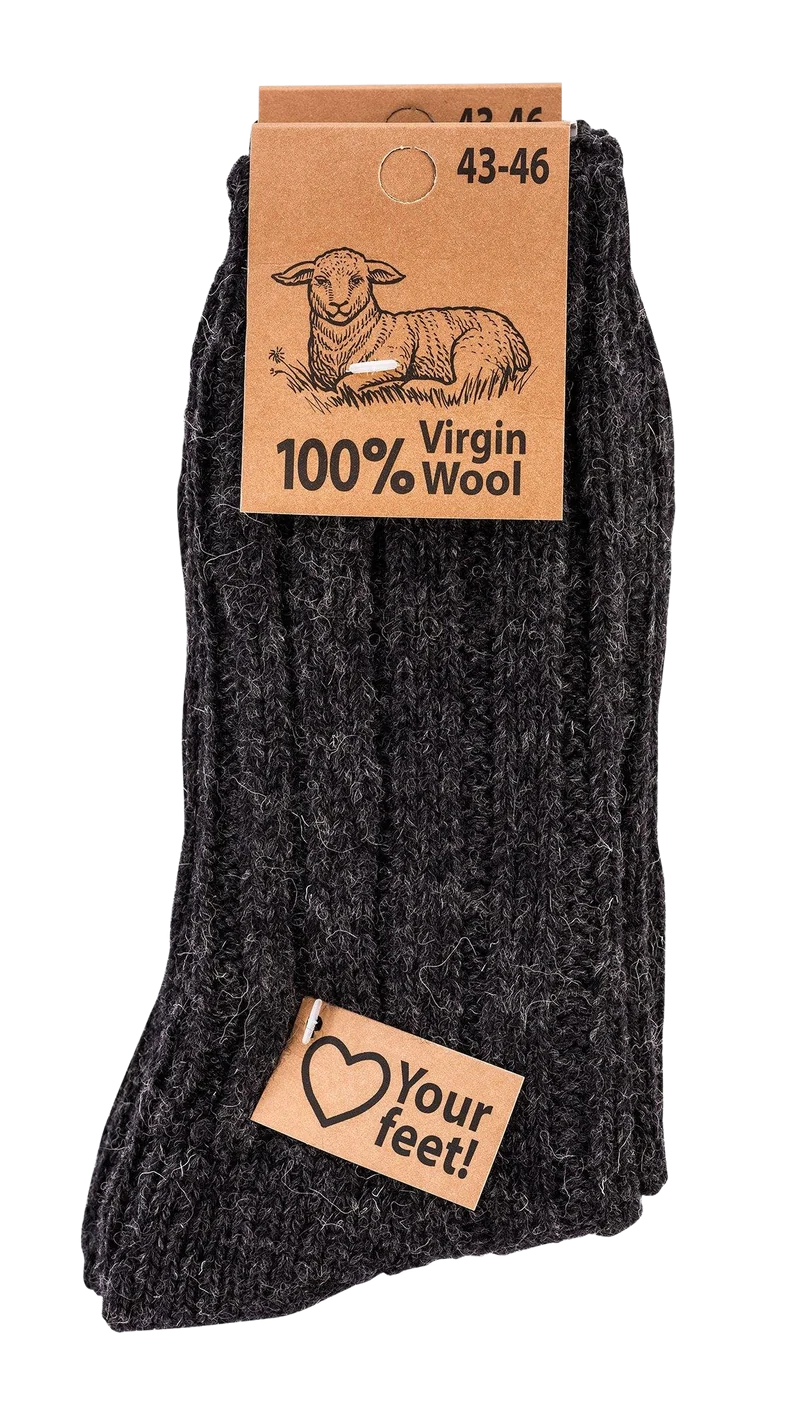 Wollsocken aus 100% Schafwolle Virgin Wool im Grobstrick 2 Paar