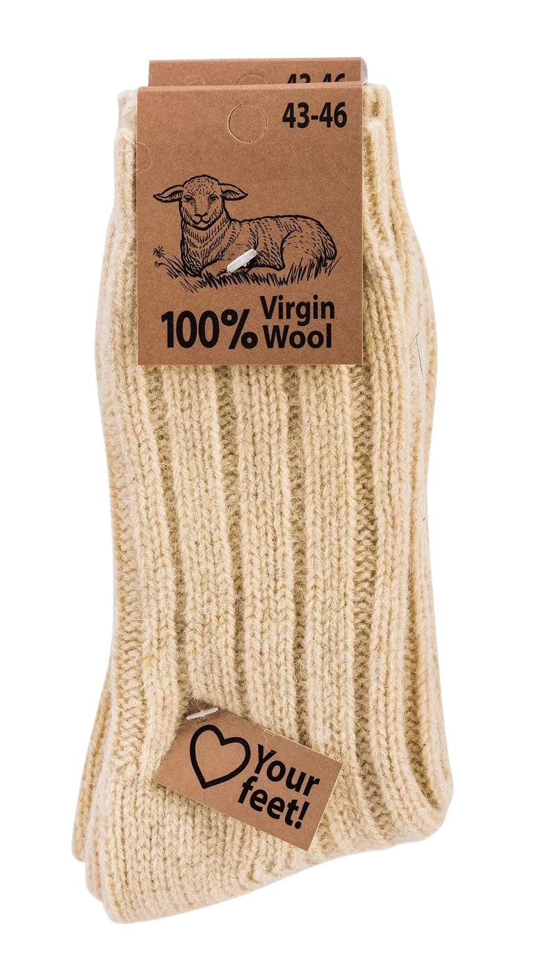Wollsocken aus 100% Schafwolle Virgin Wool im Grobstrick 2 Paar