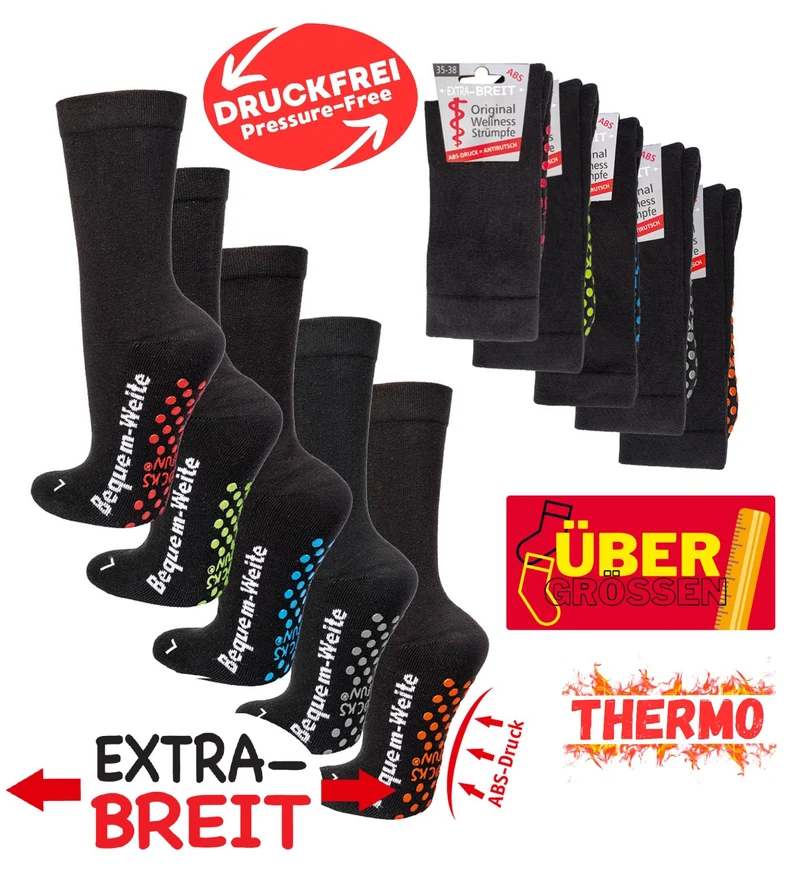 Extra weite ABS Diabetikersocken mit Polstersohle 2 bis 10 Paar