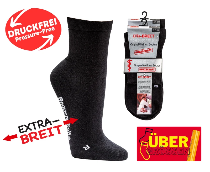 Extra breite Kurzschaft Diabetiker Socken aus Baumwolle 2-10 Paar