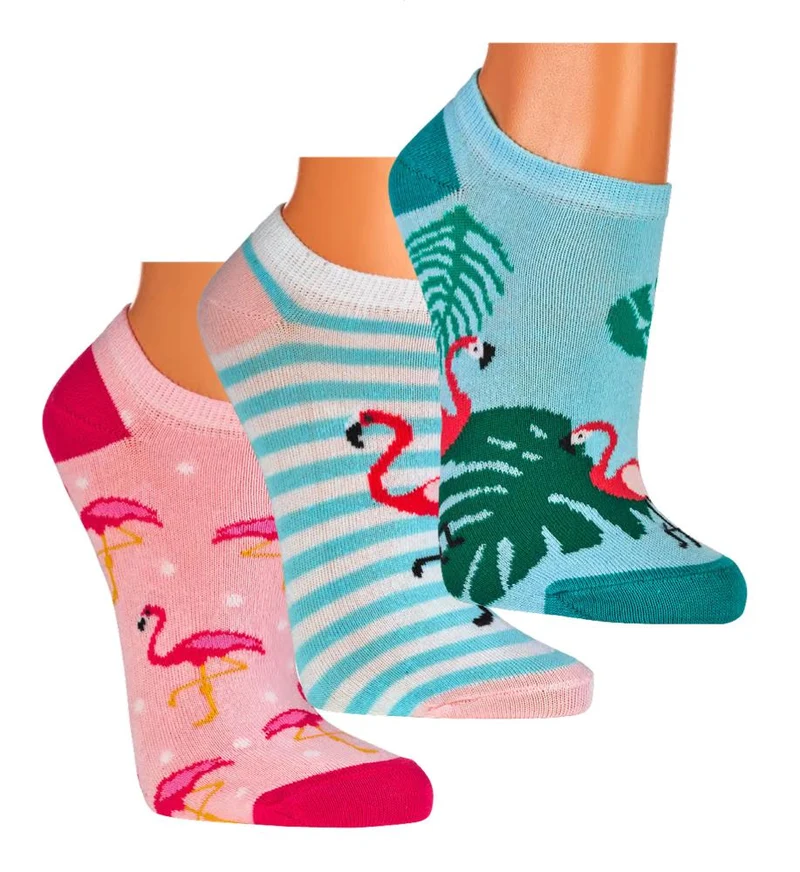 Sneaker Socken mit Flamingo Motiv aus Baumwolle 3 Paar
