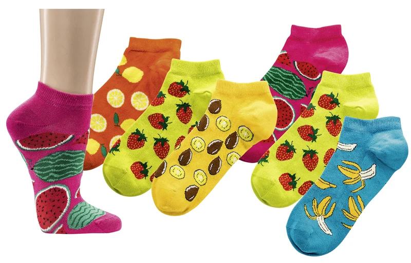 Damen Sneaker Socken mit Früchtemotiven aus Baumwolle 3 Paar