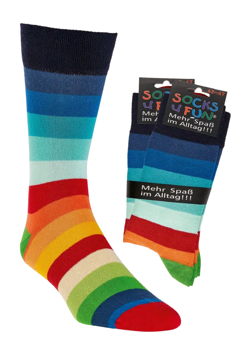 Bunte Socken mit Regenbogenstreifen aus Baumwolle 2 Paar