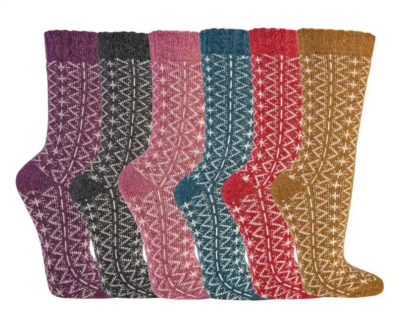 Bunte Wollsocken mit Merinowolle und Alpakawolle im Folklore Design 2 Paar