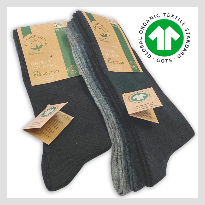 Unisex Bio Socken aus 98% Biobaumwolle in Schwarz oder Farbmix 3 oder 6 Paar