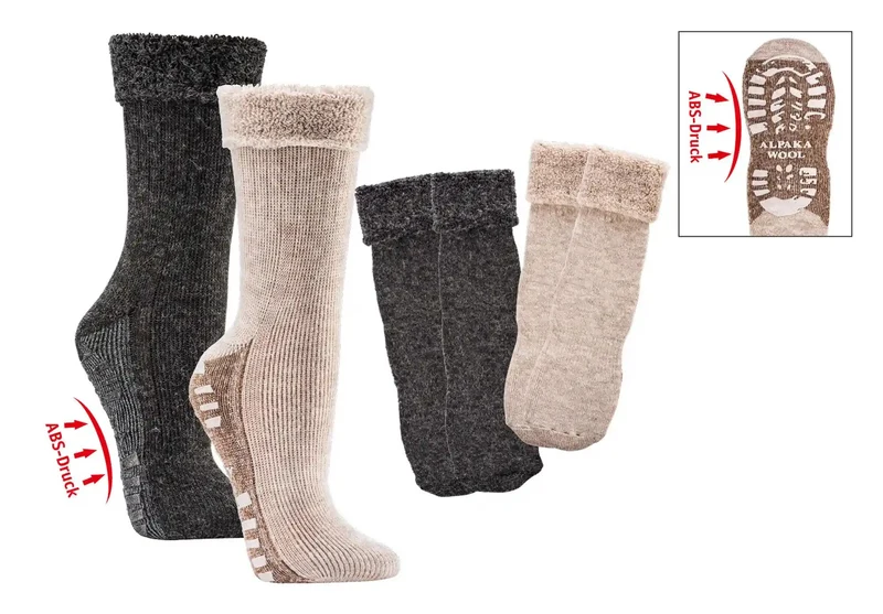 ABS Anti Rutsch Socken mit Alpakawolle extra flauschig gefüttert Homesocks Bettsocke 2 Paar