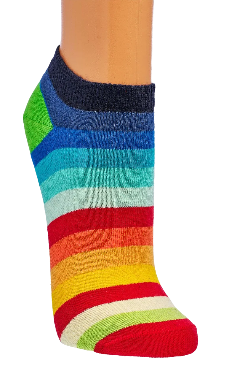 Bunte Sneaker Socken mit Regenbogenstreifen aus Baumwolle 2 Paar