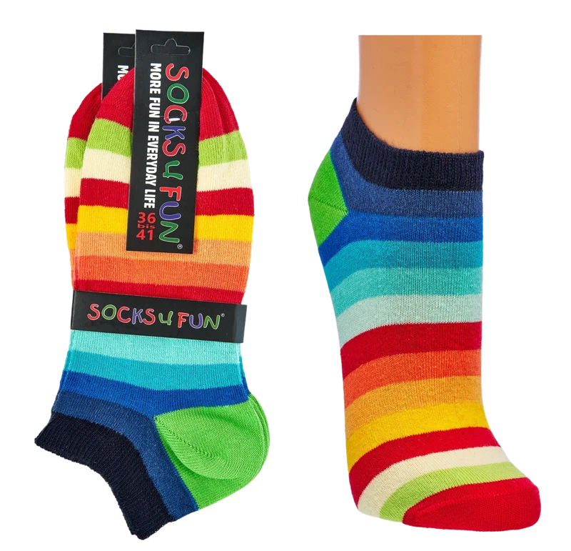 Bunte Sneaker Socken mit Regenbogenstreifen aus Baumwolle 2 Paar
