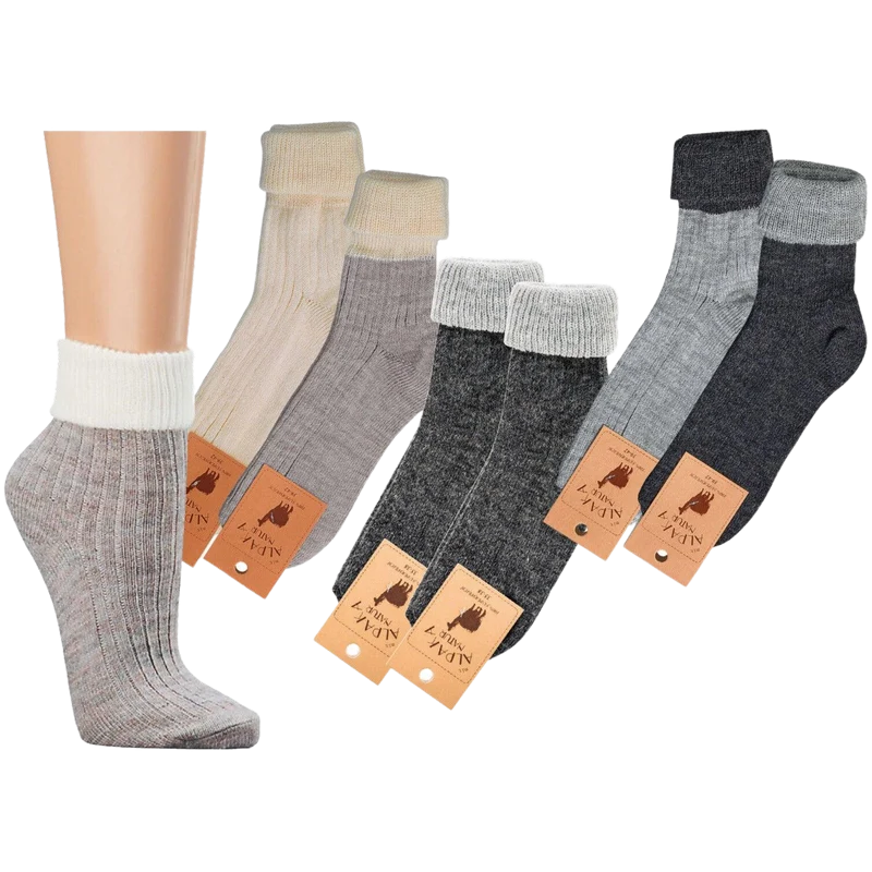 Umschlagsocken mit Alpakawolle 2 Paar für Damen und Herren