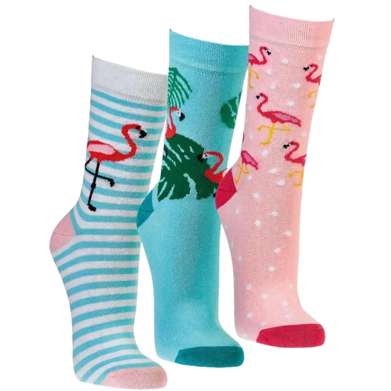 Bunte Baumwollsocken mit Flamingo Motiv 3 Paar