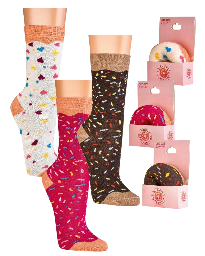 Donutsocken Damen aus Baumwolle als Geschenksocken 1 Paar