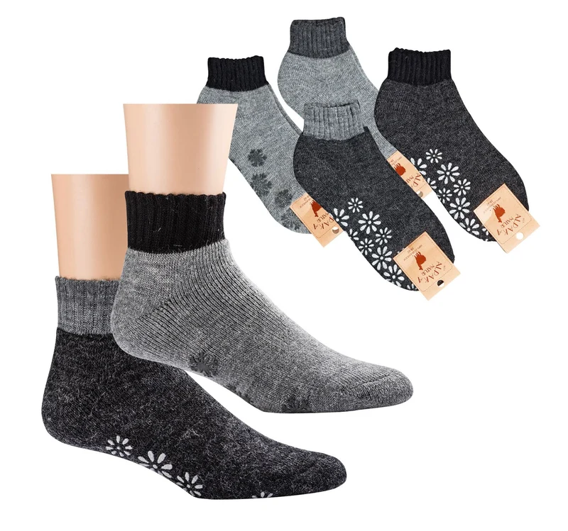 Anti Rutsch Kurzschaftsocken mit Alpakawolle, vollplüsch warm, 2 Paar