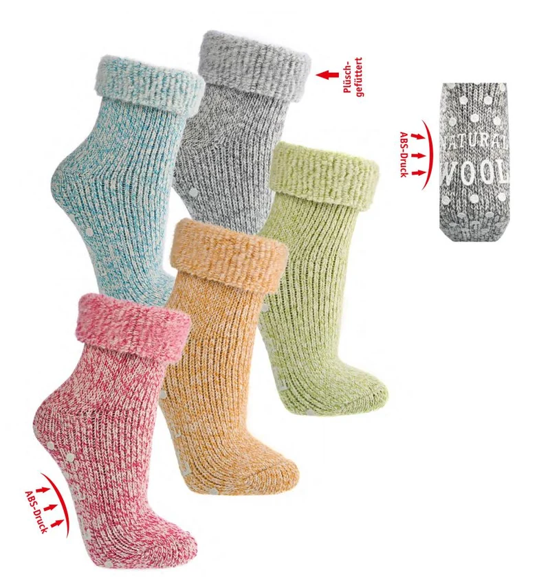 Thermo ABS Wollsocken Anti Rutsch mit Umschlag für Damen und Teens 1 | 2 Paar