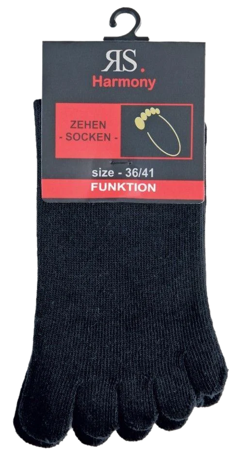 Schwarze Zehensocken aus Baumwolle unisex mit Komfortbund, 1 bis 10 Paar