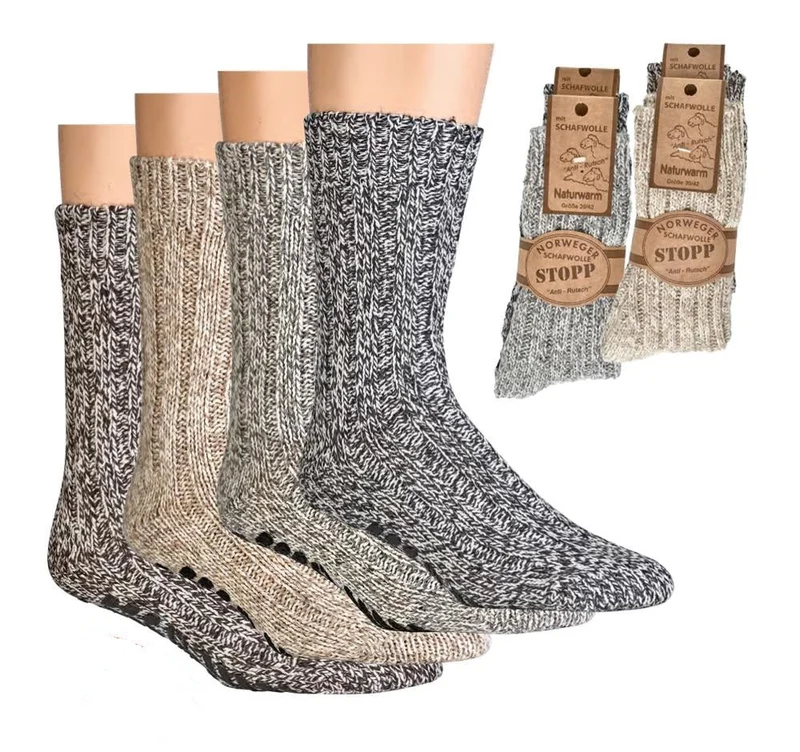 ABS Norwegersocken aus Wolle 2 Paar rutschfest, Größen 35–50