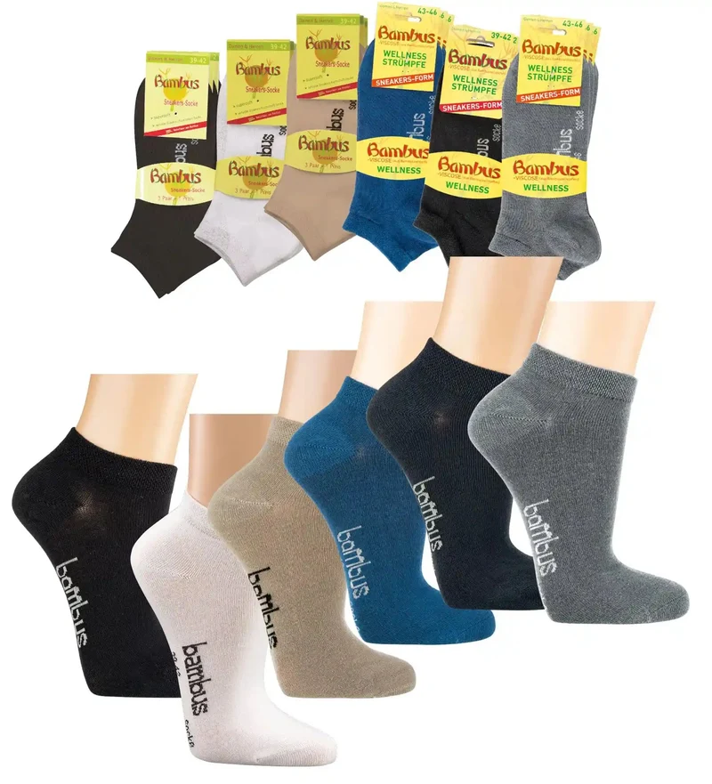 Bambus Viskose Sneaker Socken in vielen Farben bis Größe 50 | 6-15 Paar