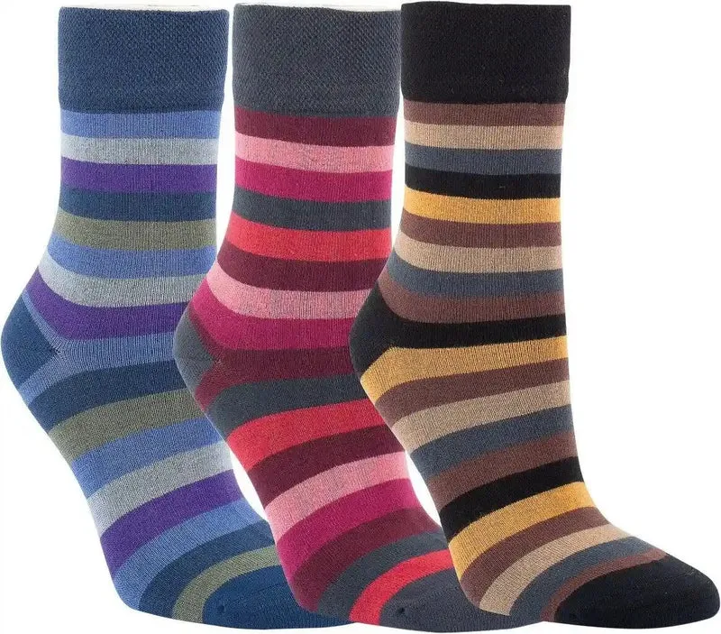 Bambus Viskose Socken bunt geringelt mit Softrand 3-15 Paar