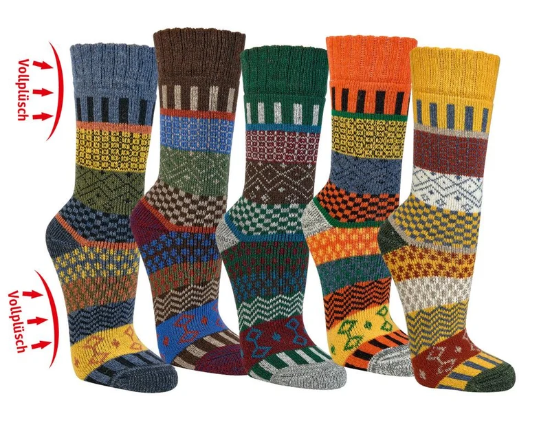 2 oder 4 Paar extra warme Thermo Socken schönes Hygge Muster mit Wolle