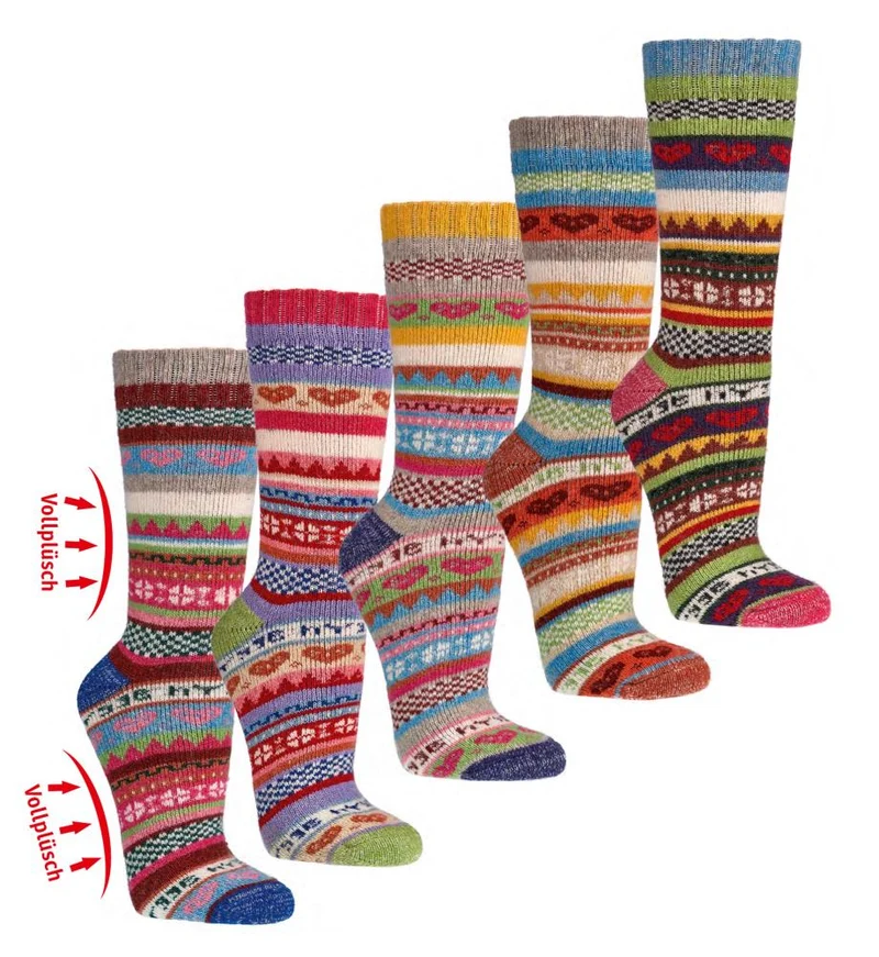 2 oder 4 Paar extra warme Thermo Socken schönes Hygge Muster mit Wolle