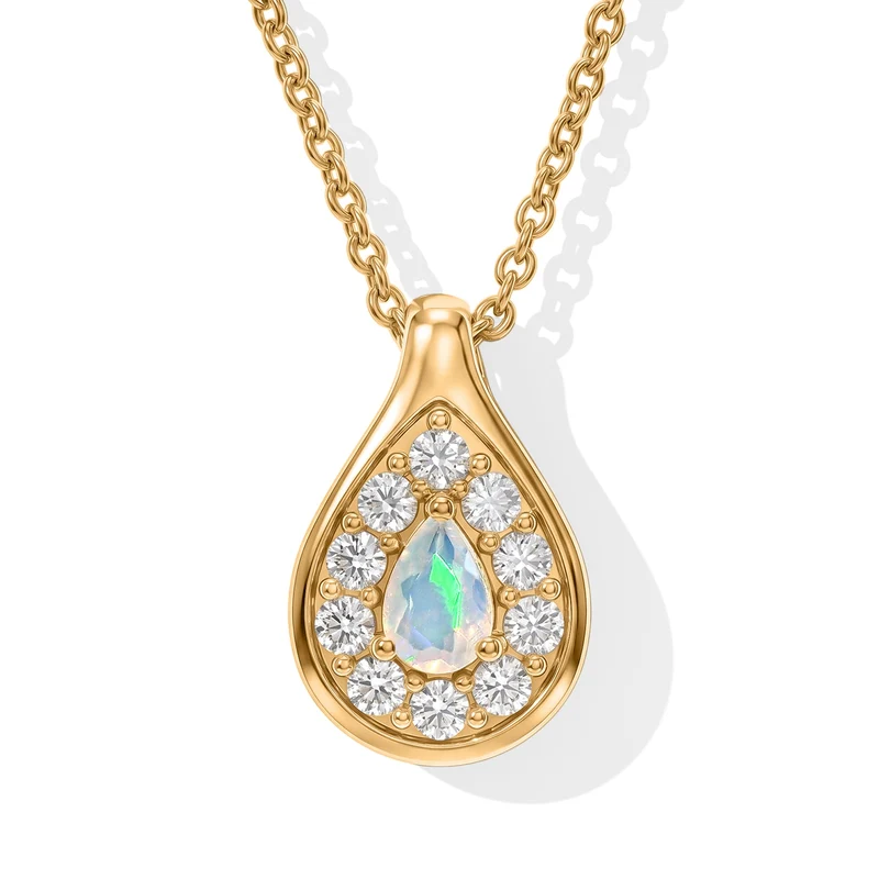 EVER TRUE AA Natürlicher, äthiopischer Welo Opal, Weißer Zirkon Anhänger mit Kette, (9-14 Werktage Lieferzeit) ca. 50 cm ca. 0.95 ct