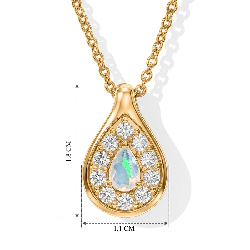 EVER TRUE AA Natürlicher, äthiopischer Welo Opal, Weißer Zirkon Anhänger mit Kette, (9-14 Werktage Lieferzeit) ca. 50 cm ca. 0.95 ct
