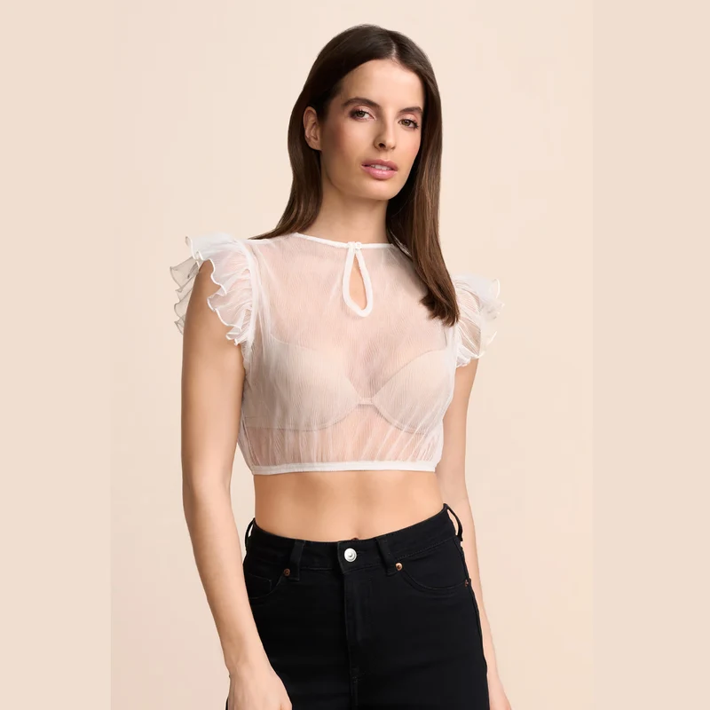 Krüger Dirndlbluse Ivey Ecru Transparent Flügelarm