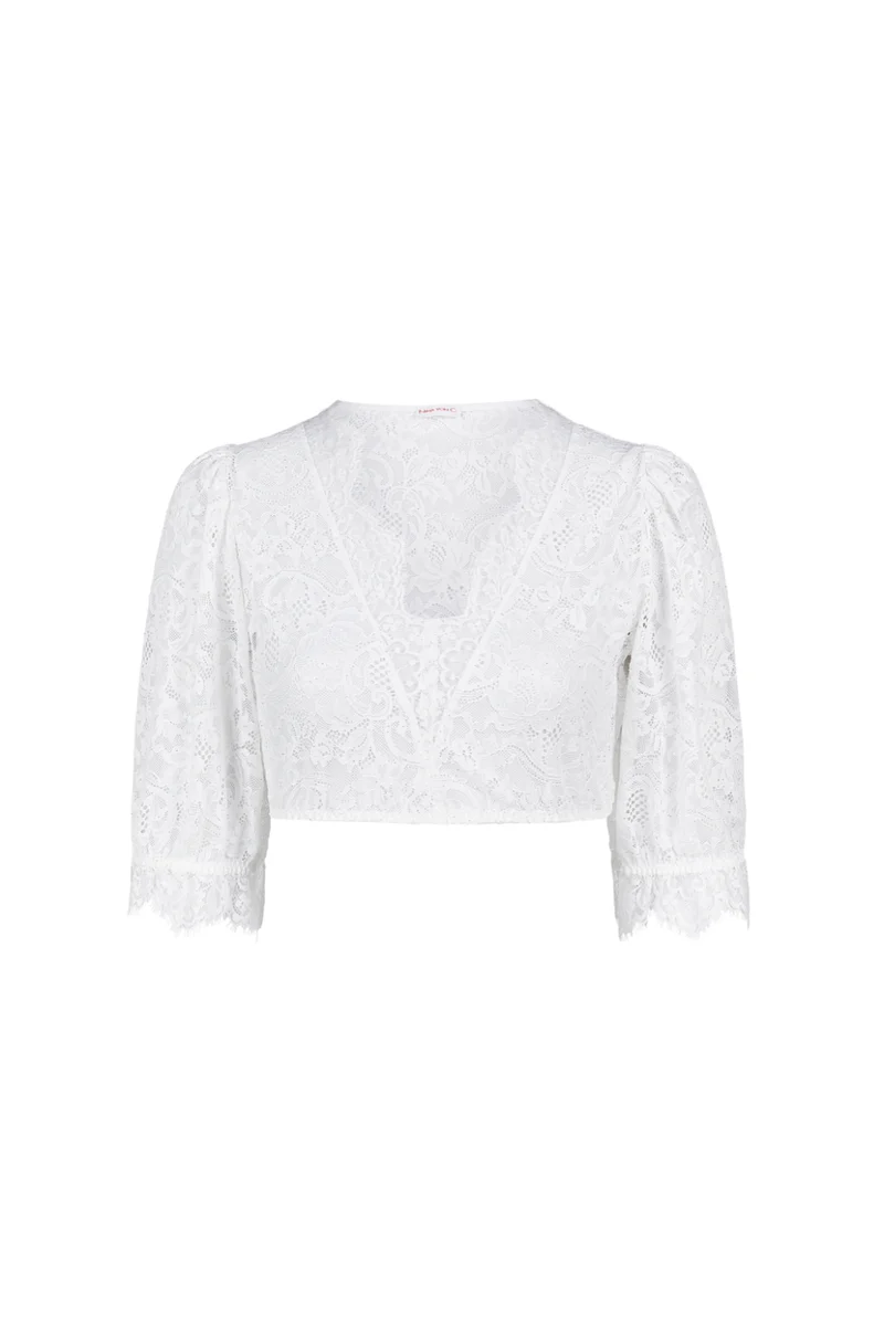 Nina v. C - Dirndl-Bluse Celine – Halbarm mit floraler Spitze in weiß, creme und schwarz