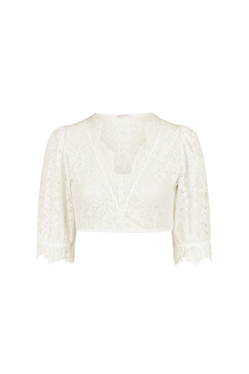 Nina v. C - Dirndl-Bluse Celine – Halbarm mit floraler Spitze in weiß, creme und schwarz