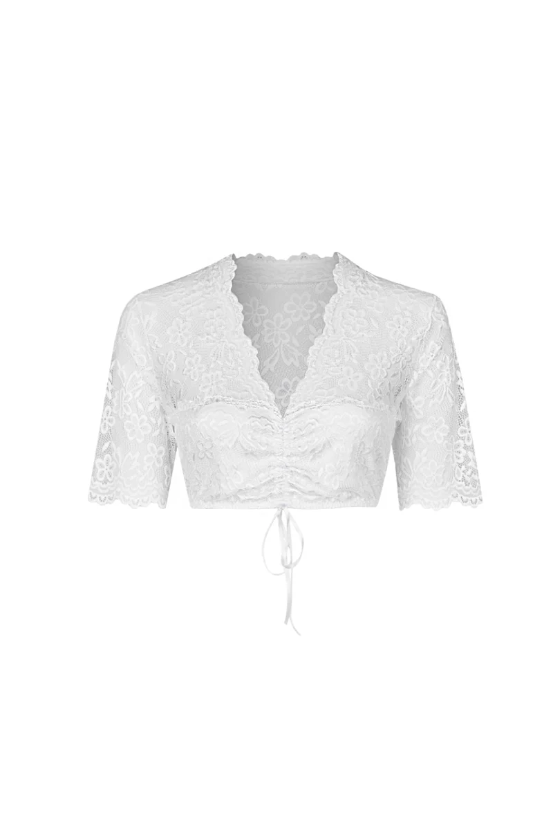 Nina v. C - Dirndl-Bluse Melina – Halbarm mit Spitze und Schnürung, Champagner