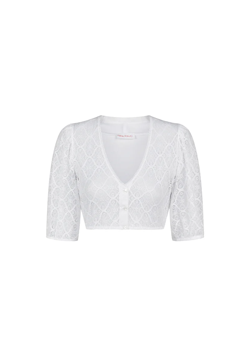 Nina v. C - Dirndl-Bluse Klara – Halbarm mit grafischer Spitze in weiß