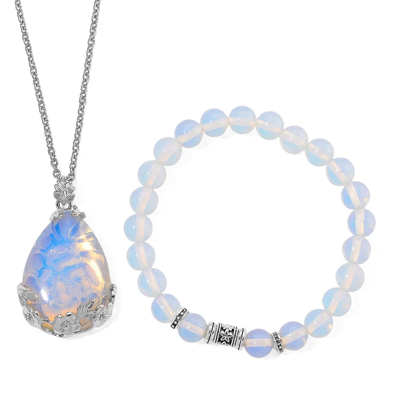 Opalite Schmuckset Legierung, Legierung Schwarz oxidiert ca. 100.00 ct