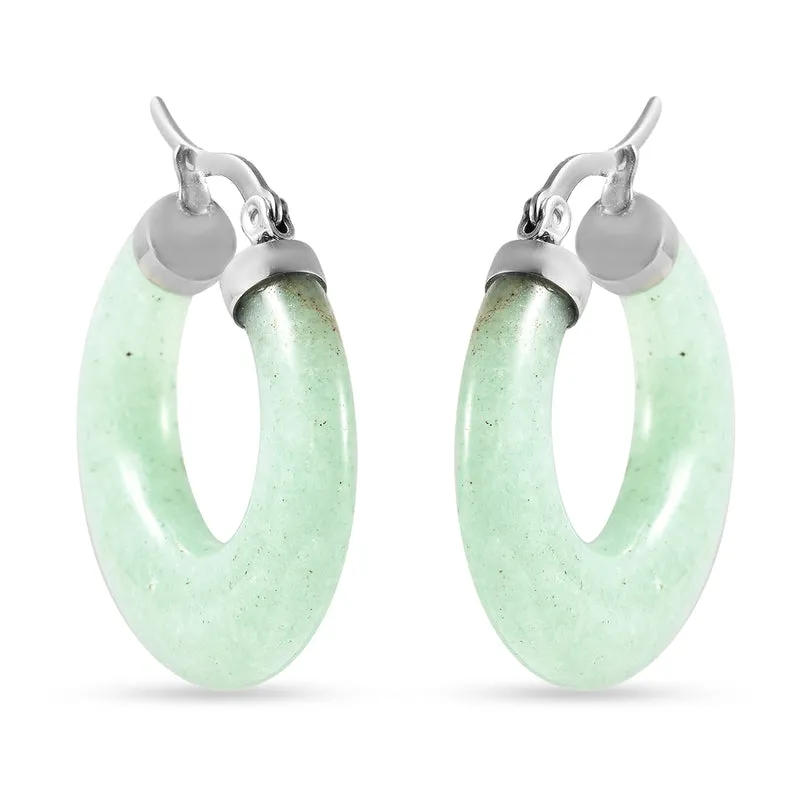 Grüner Aventurin Creolen in Edelstahl ca. 26.50 ct