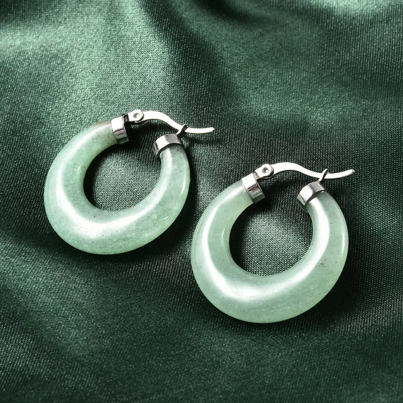 Grüner Aventurin Creolen in Edelstahl ca. 26.50 ct