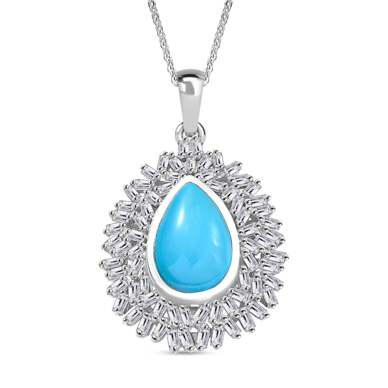 Djoy Sleeping Beauty Türkis, Moissanit Anhänger mit Kette 925 Silber rhodiniert ca. 4.83 ct